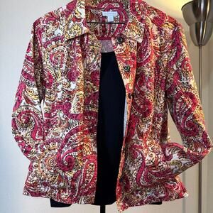 Charter Club Pink & Gold Paisley Print Lightweight Jacket -Boho Chic Retro Style